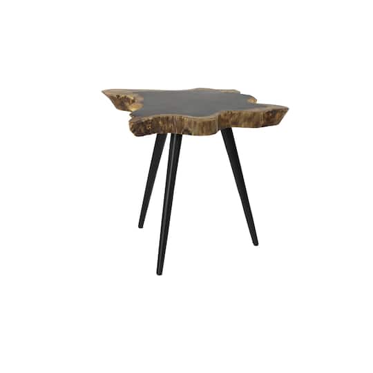 21" Brown Rosewood & Metal Contemporary Accent Table